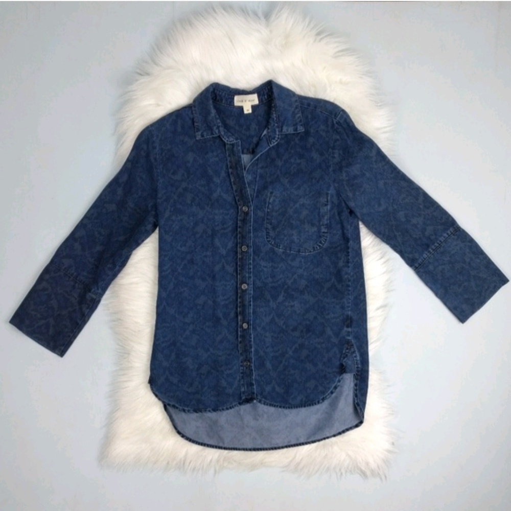 Cloth & Stone for Anthro Printed Chambray Shirt XS - Picture 3 of 7